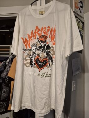 White Short-Sleeve Graphic Tee with Orange Skull & Rose Print
